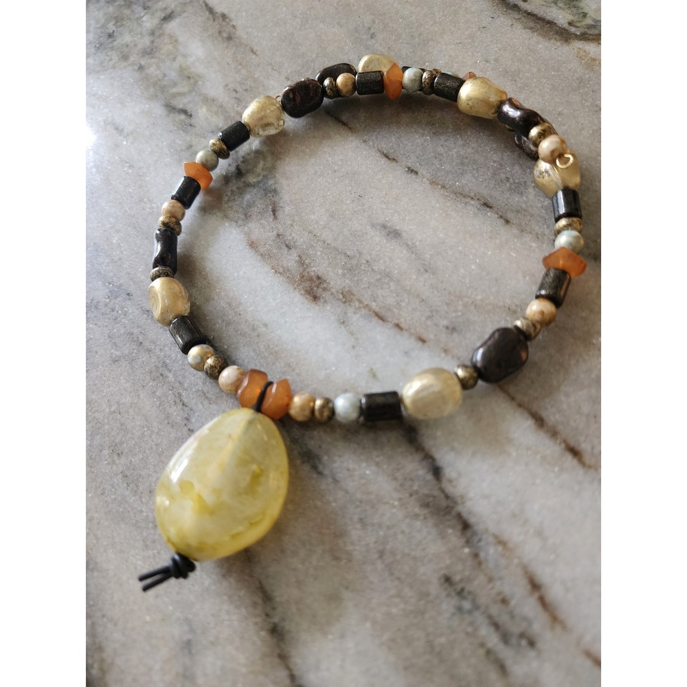 Y2K Boho Beaded Chocker Necklace Stone Earthy Jasper Carnelian Wood Mixed Beaded